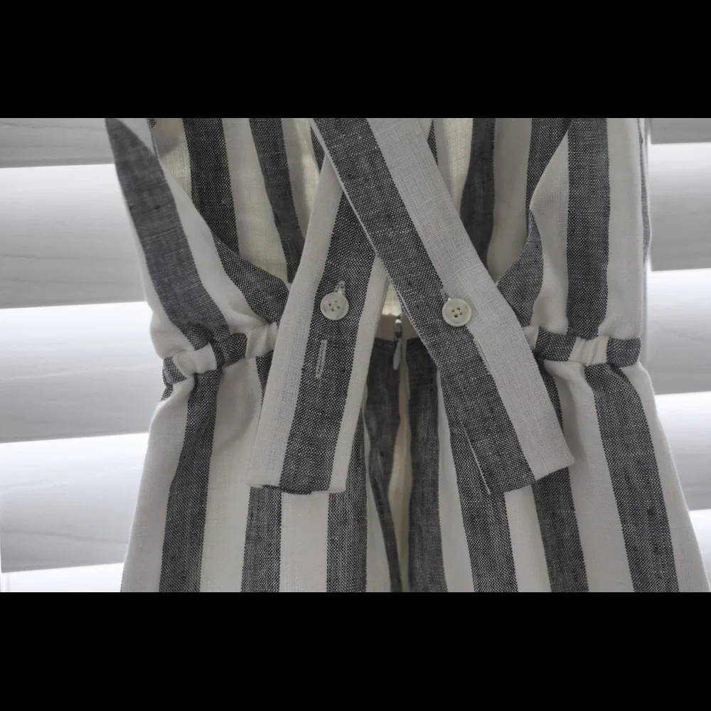 Reformation Striped Black and White Linen Jumpsuit